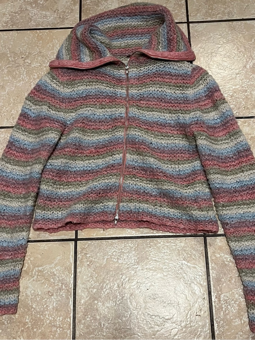 Free People Multicolor Zip-up Striped "Knit" Sweater (Retired Collection) Large